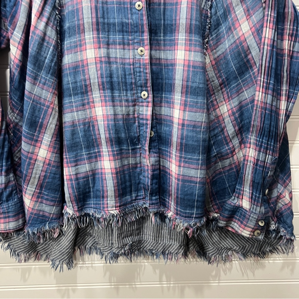 Free People Seeking Starlight Plaid Shirt Sz L - Picture 6 of 11